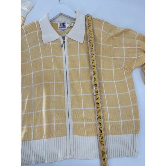 FIA Italia Vintage Knit Jacket Womens XL Yellow White Windowpane Full Zip Collar - Picture 15 of 16